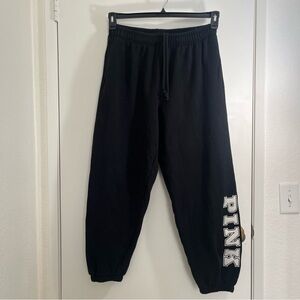 PINK Victoria's Secret Black Logo Joggers Sweatpants Size Large Drawstring